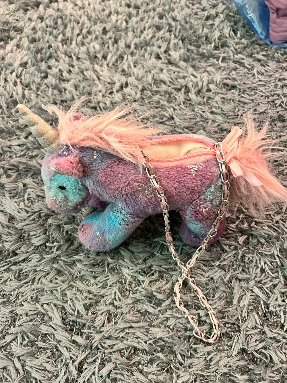 Plush Rainbow Unicorn Crossbody Purse - Pink & Teal